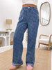 Women High Rise Jeans Fashion Casual Heart Pattern Straight Leg Denim Pants with Pockets