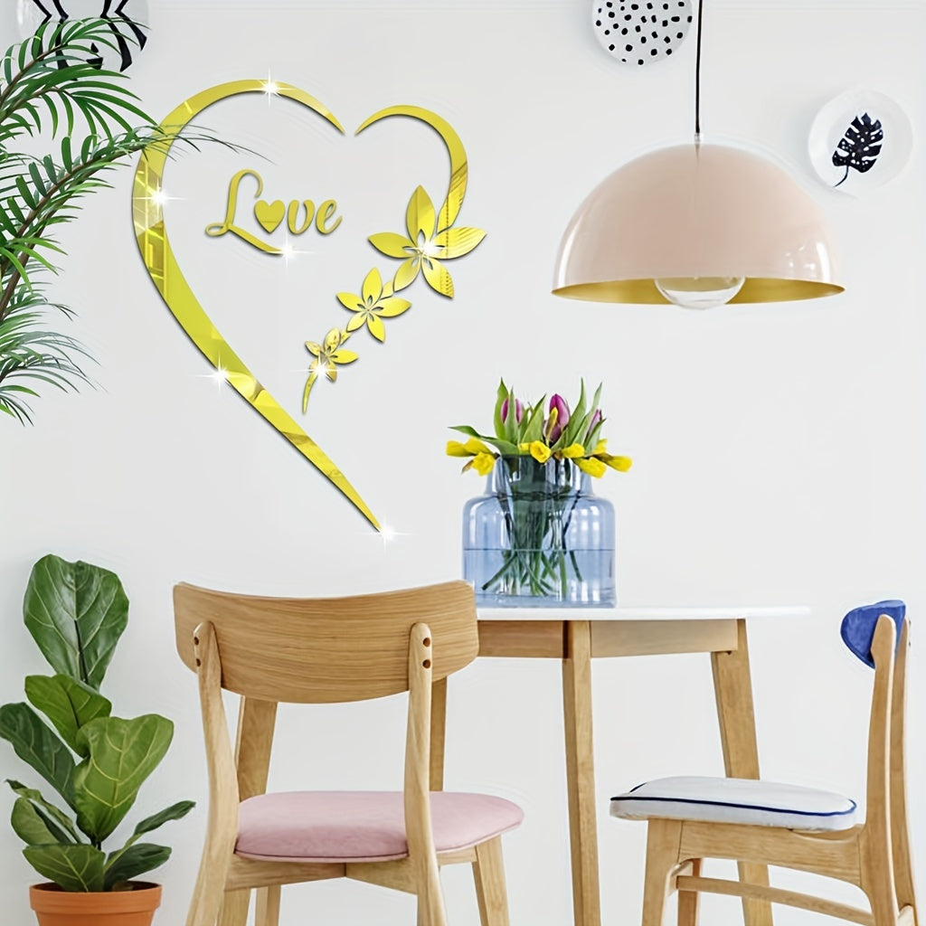 1pc Glamorous Romantic Heart Acrylic Mirror Wall Sticker - Self-Adhesive, Removable, 1mm Thick - Adds Romantic Charm to Living Room & Bedroom Decor - Vibrant, Durable & Easy to Apply