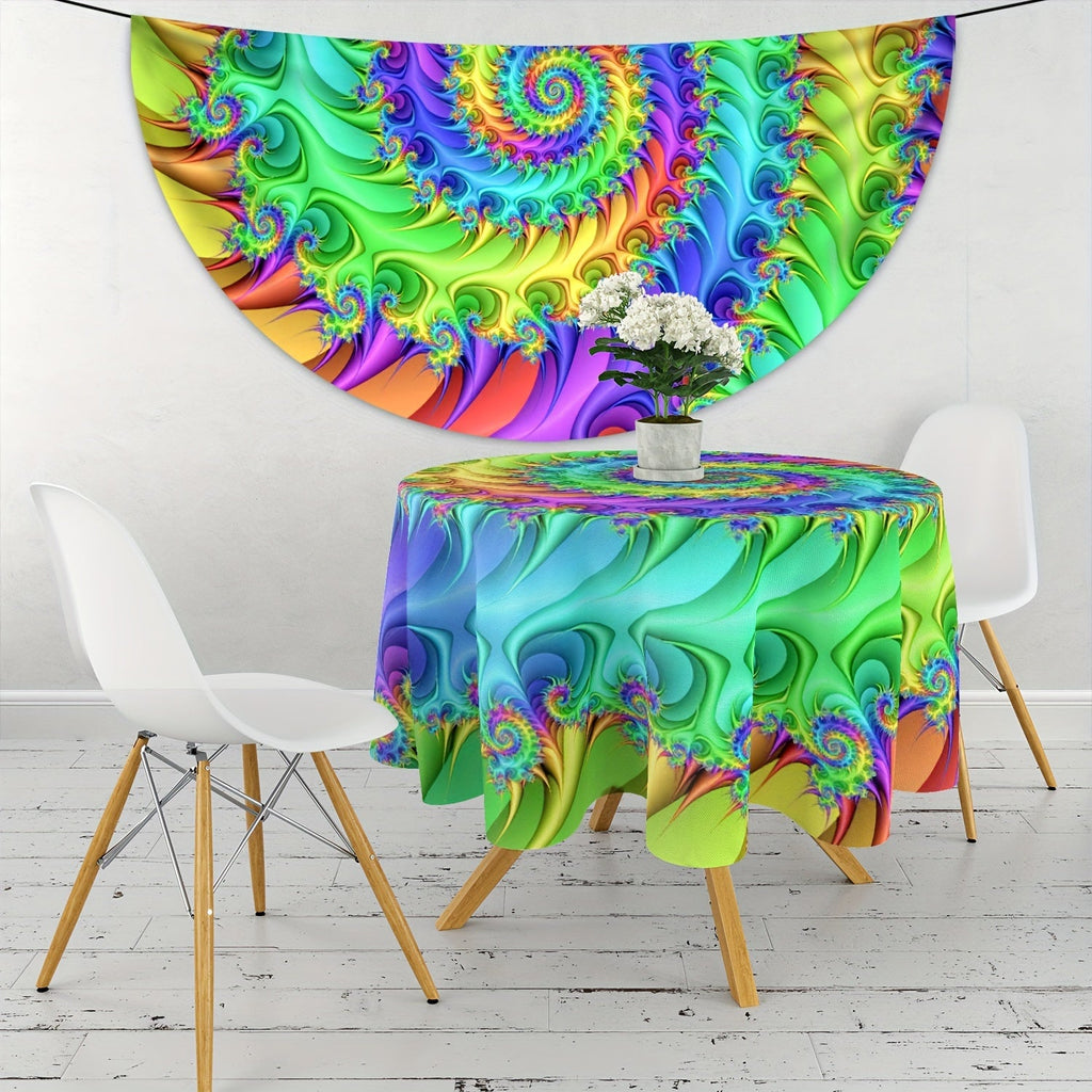Colorful Vortex Circular Tablecloth - 63" Waterproof Polyester, Vibrant Design for Dining, Picnics, BBQs & More - Easy Care, Perfect for Indoor/Outdoor Use