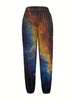 Women's Casual Galaxy Print Jogger Pants - Polyester Knit Fabric with Elastane - Loose Fit Fall/Winter Sweatpants