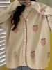 Soft and Sweet Acrylic V-Neck Sweater with Fruit Patterns - Perfect for Winter