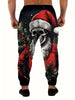 Men'S Fashion 3D Christmas Santa Skull Print Casual Polyester Sweatpants with Drawstring and Pockets - Slight Stretch Knit Fabric Regular Fit Joggers