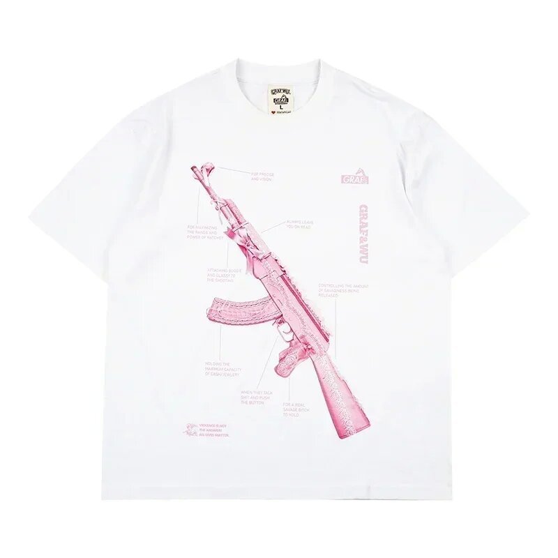 High Street Skull Money Printing Oversized Pattern  Gothic Cotton T-shirt Harajuku Couple Y2g Shirt Short Sleeve