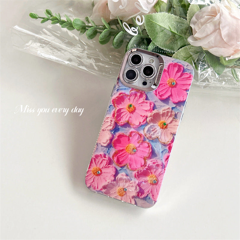 High Sense Spot Drill Oil Painting Flowers Phone Case