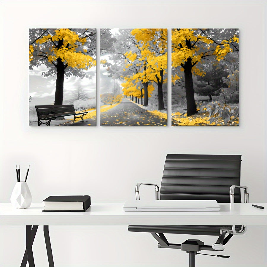 3pcs/set Yellow Tree And Black And White Background Framed Canvas Poster, Modern Wall Art for Bedroom, Living Room, and Corridor, Ideal Decor and Room Decoration Gift