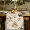 Christmas Cheer Tablecloth - Rectangular Polyester with Golden Christmas Tree, Ornaments & Snowflakes Design - Perfect for Holiday Dining Decor, Machine Washable