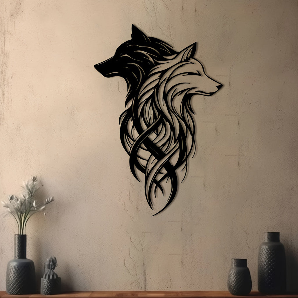 2pcs Wolf Metal Wall Decor, Black And White Dual Wolf Head, Wilderness Hanging Decoration, Iron Material for Living Room, Office, Bedroom Entrance, Farmhouse Decor, Housewarming, Modern Home Metal Wall Decor, Christmas, Unique Birthday Gift