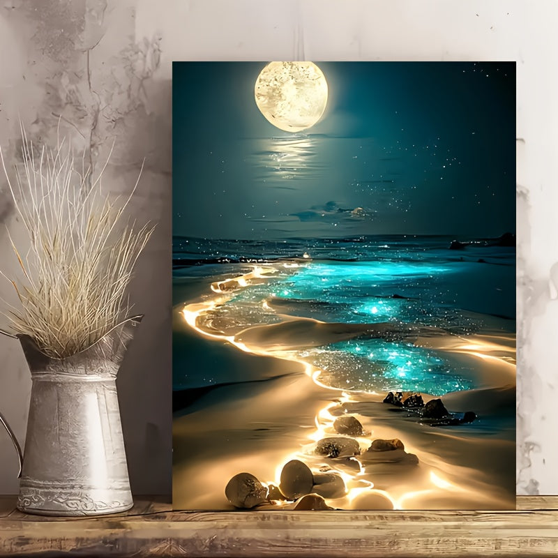 1pc Moonlit Seascape Canvas Print - High Definition Printing, Home Decoration - Canvas Painting, Wall Art Picture - For Living Room & Bedroom Decoration - Perfect Gift for Housewarming & Holidays