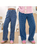 Women High Rise Jeans Fashion Casual Heart Pattern Straight Leg Denim Pants with Pockets