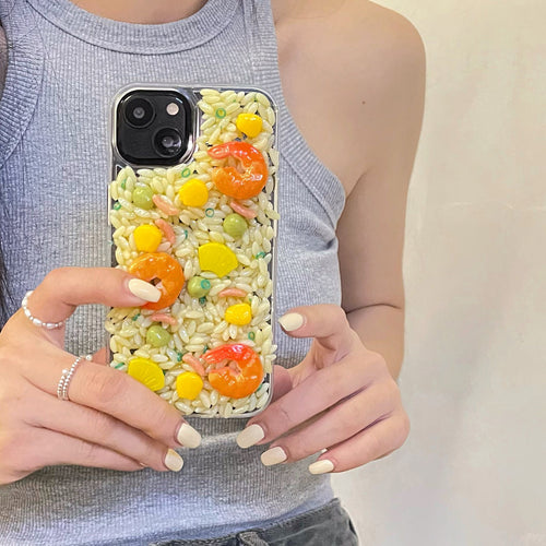 Funny Epoxy Three-dimensional Shrimp Fried Rice Drop-resistant Phone Case