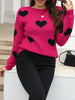 Heart Pattern Long Sleeve Crew Neck Sweater for Women, Fall & Winter Elegant Knitwear