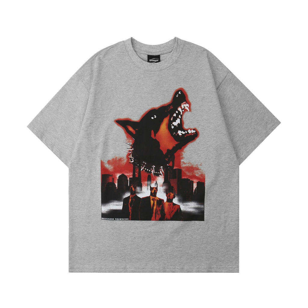 Street Design Theme Dark Dog Head Man Short Sleeve