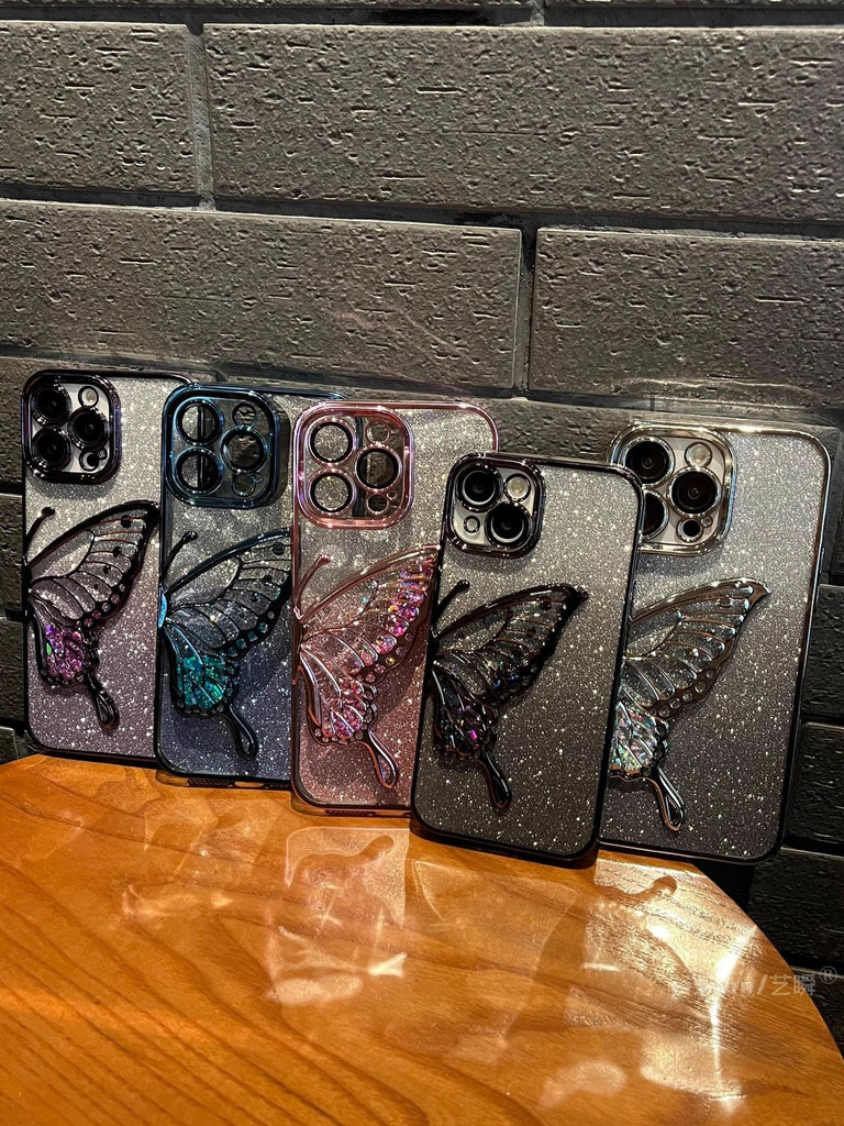 Phone Case Beautiful Glitter Powder Quicksand Butterfly With Lens