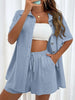 Women's Fashion Shorts Two Pieces Solid Color Shirt Suit