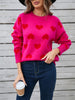 Women's Autumn Winter Knit Sweater Long Sleeve Crewneck Heart Print Loose Knitwear