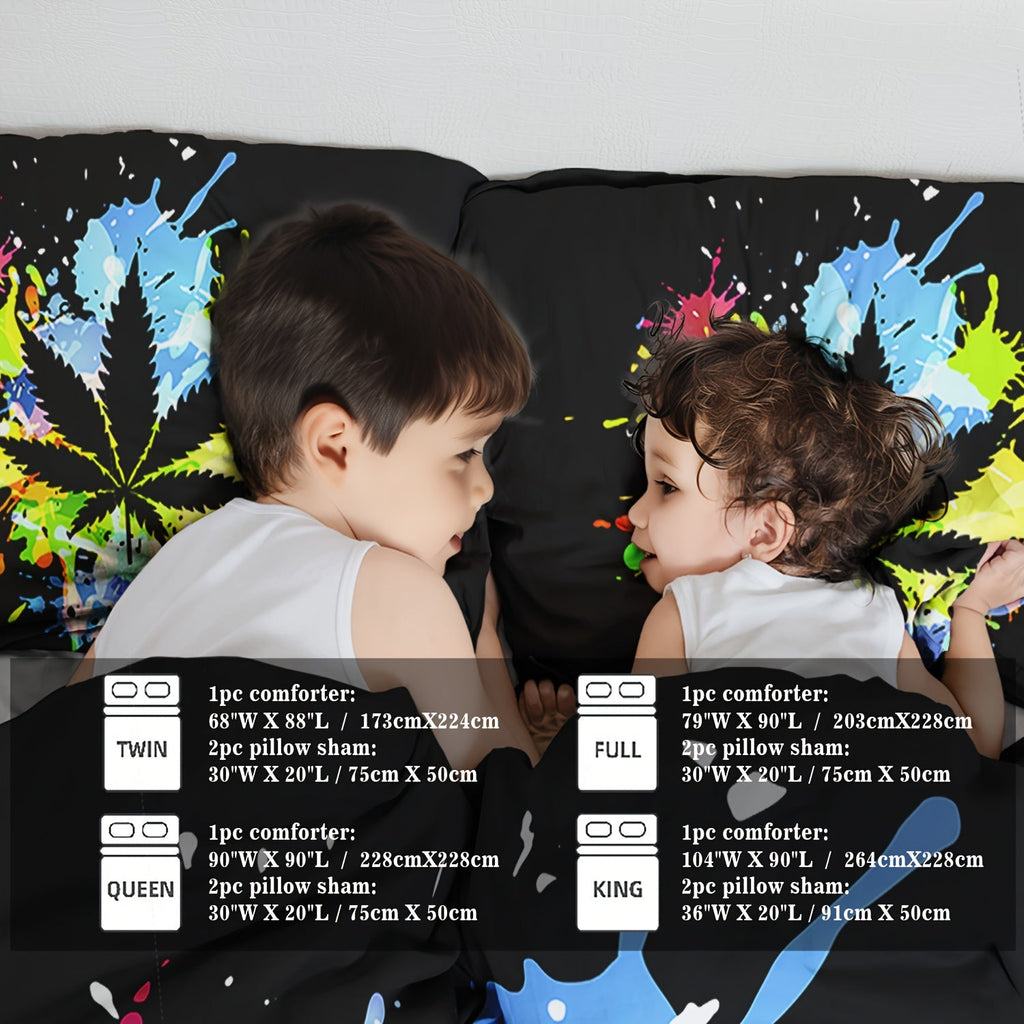 Cannabis Leaves Bedding Set, Hemp Leaves Bedding Weed Comforter Set Queen Size, Boho Comforter Set Queen, Tie Dye Comforter, Rainbow Comforter, Maple Leaf Bedding Set (Not Including Duvet Cover And Pillow Core)