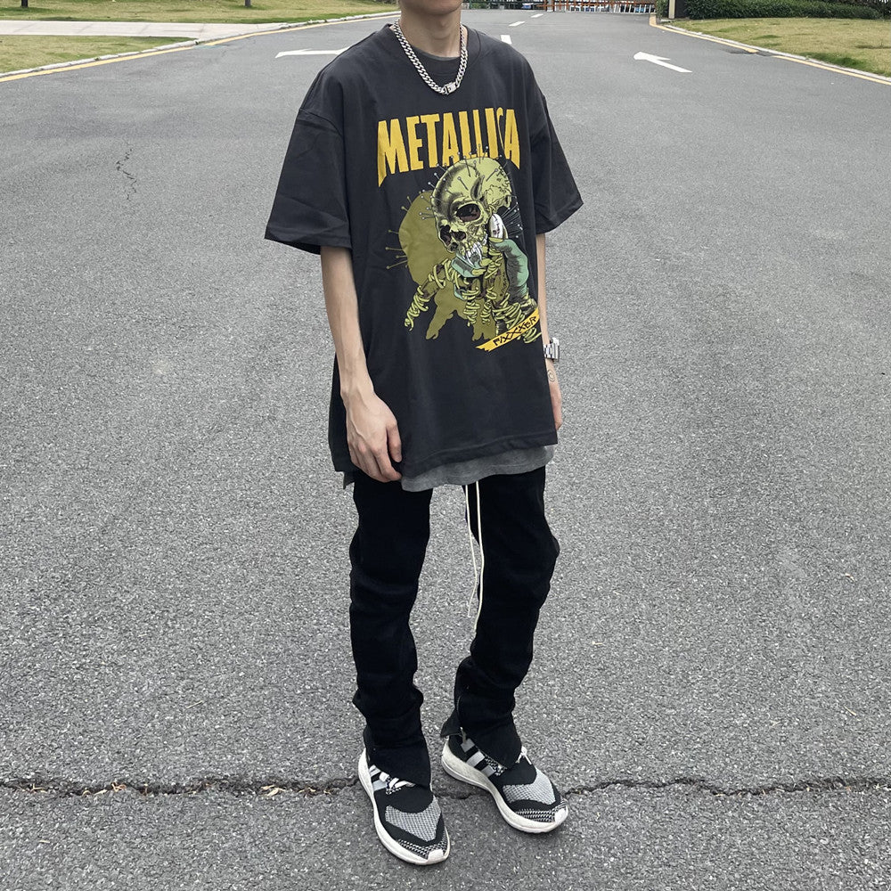 Rock Skull Print High Street Loose Short Sleeve T-Shirt