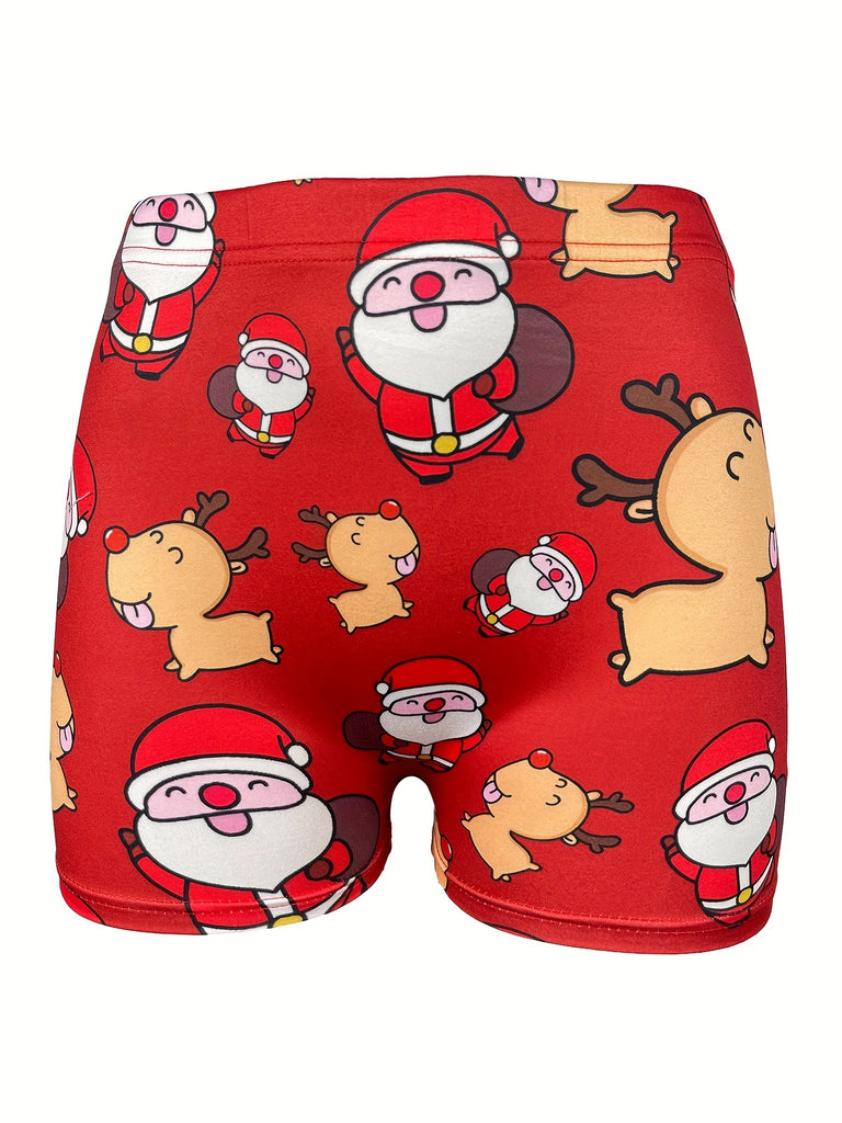 Christmas Print Skinny Shorts, Casual Elastic Waist Shorts, Women's Clothing