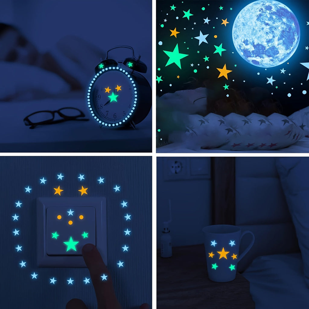 1208pcs Glow-in-the-Dark Star & Moon Wall Decals - Colorful Space for Galaxy Ceiling Stickers for Bedroom, Living Room, and Home Decor