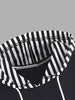 Dog Print Striped Patchwork Drawstring Hoodie, Casual Button Decor Long Sleeve Hooded Sweatshirt For Spring & Fall, Women's Clothing