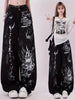 Women's Wide Leg Denim Jeans High Waisted with Graphic Print, Casual All-Season Non-Stretch Cotton Blend Pants with Pockets