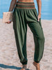 Shirred Waist Fitted Bottom Joggers, Casual Sporty Pants For Spring & Summer, Women's Clothing