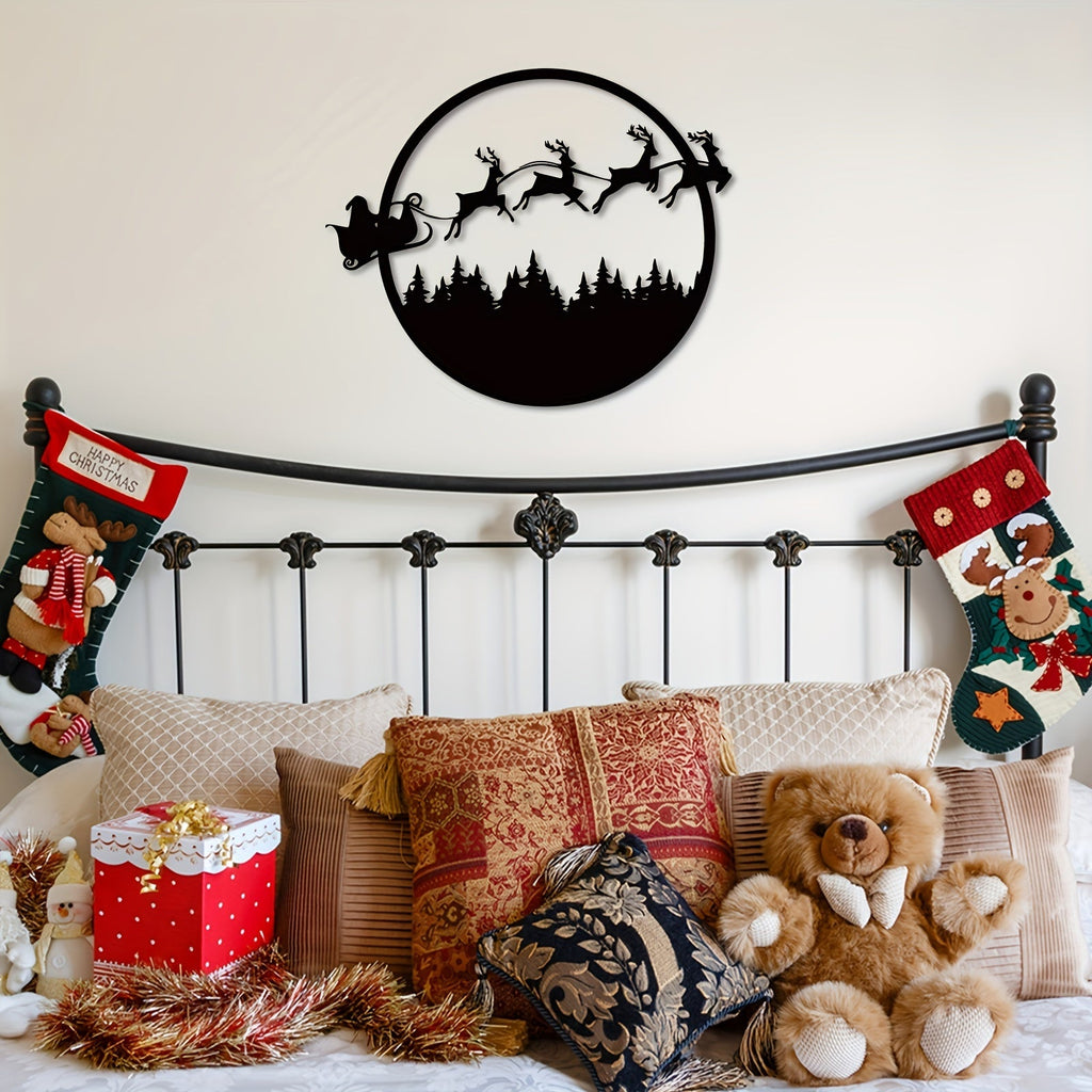 1pc Merry Christmas Metal Sign, Merry Christmas Metal Wall Sign, Round Metal Christmas Sign, Large Metal Christmas Signs, Room Decor, Home Decor, Holiday Decor, Festivals Decor, Front Door Decor, Scene Decor, Door Decor, Wall Decor, Background Decor