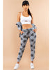 2-Piece Women's Bundle Set Left Pattern Graphic Print Weed Zip Up Stretch Long Sleeve Hoodie & Drawstring Joggers Pants Casual Warm Fleece Lined