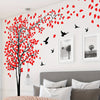 Contemporary Red Leaves and Birds Tree Wall Decal Set, 4pcs Vinyl Self-Adhesive Wall Stickers, PVC Plant Mural for Living Room Bedroom Decor (MS1643-YY)