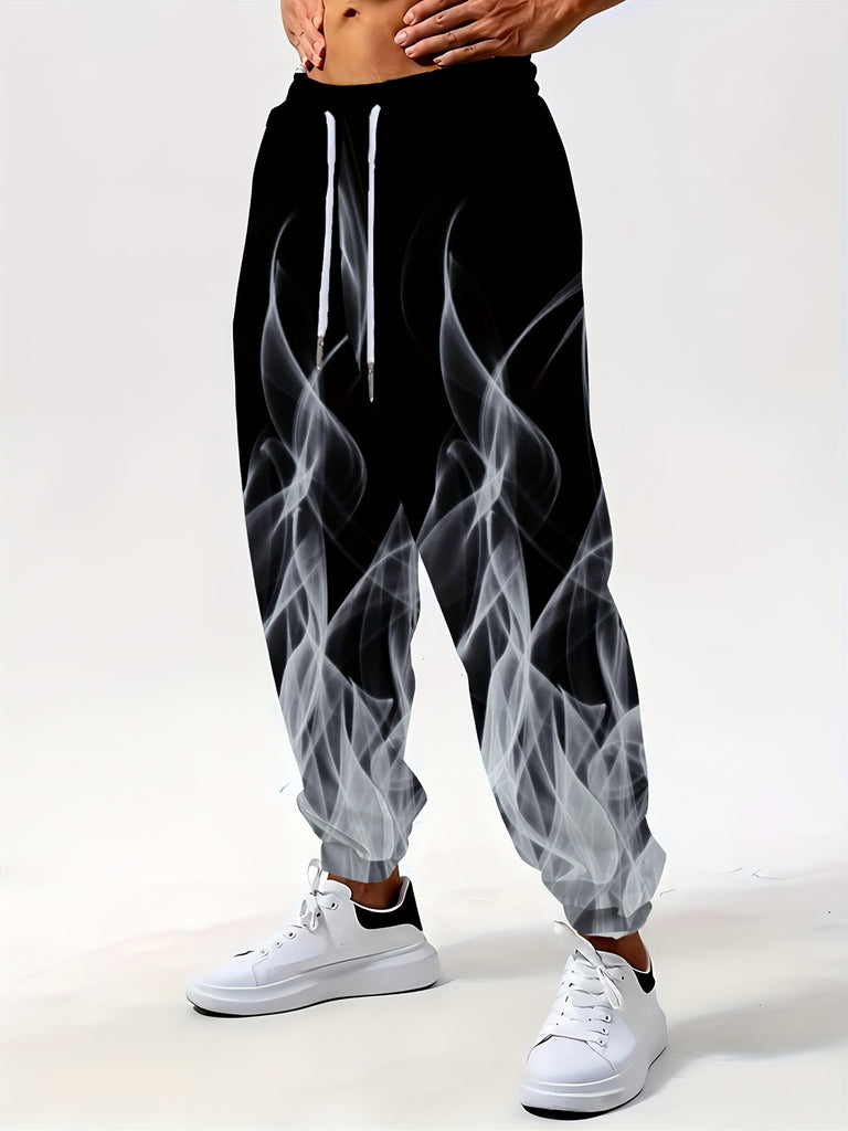 Plus Size Men's Casual Jogger Pants Athletic Sweatpants With Drawstring Elastic Waist Ripple Print Breathable Streetwear - Sports Running Lounge Pants With Pockets