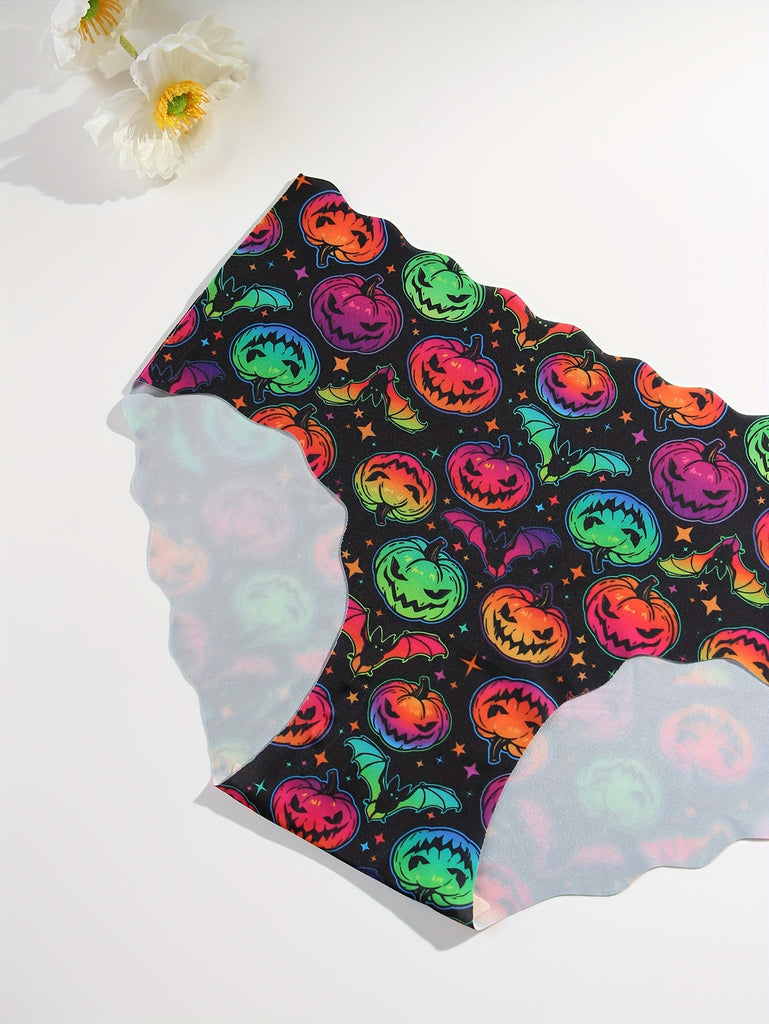 12pcs Halloween-Themed Women's Hipster Panties - Soft, Comfortable & Seamless with Wavy Edges and Scalloped Design