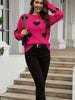 Heart Pattern Long Sleeve Crew Neck Sweater for Women, Fall & Winter Elegant Knitwear