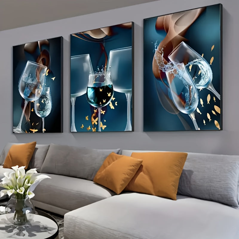 3-Piece Framed Wine Glass Canvas Art Prints - Modern Abstract Wall Decor Set, High-Definition Prints For Living Room, Bedroom, Bathroom, Office & More, Easy To Hang