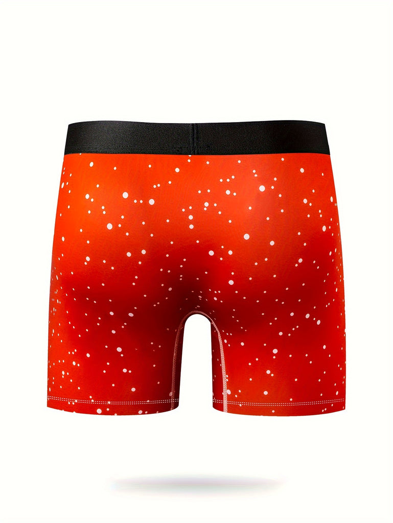 Men's Festive Christmas Boxer Briefs - Breathable, Comfort-Fit with Fun Digital Print Design, Stretchy Polyester Blend