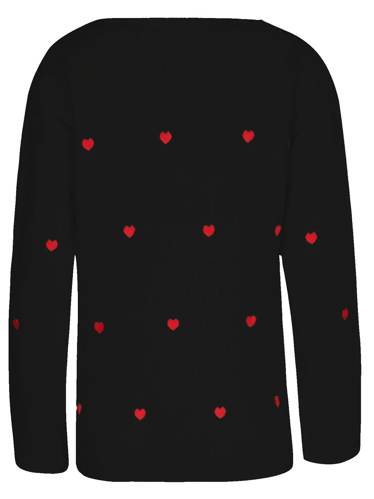 Valentine's Day Heart Print Sweater, Casual V Neck Long Sleeve Sweater For Fall & Winter, Women's Clothing