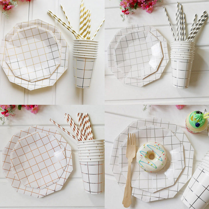Octagonal Hot Stamping Silver Rose Gold Paper Party Tableware