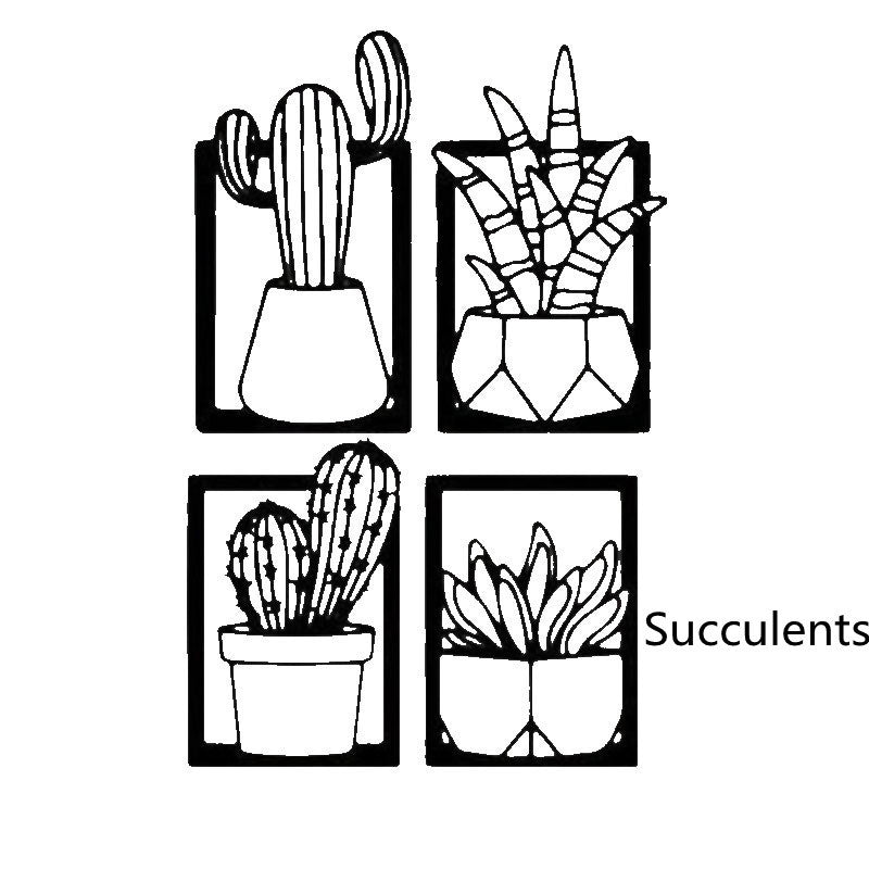 Cactus Metal Art Silhouette Decorative Painting Home