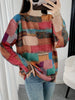 Vintage Plaid Crew Neck Sweater for Women, Long Sleeve Fall Winter Cozy Knitwear