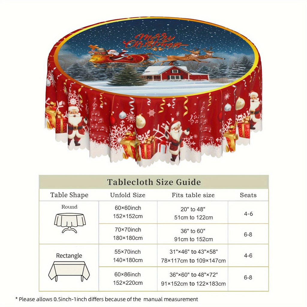 1pc, Festive Christmas & New Year Tablecloth, Winter Scene with Santa, Reindeer, Gift Box Design, Durable Polyester Table Cover - Perfect for Home, Gatherings, Holiday Party Decor - Ideal for Christmas, New Year, General Holidays, Winter