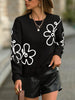 Floral Pattern Crew Neck Knitted Sweater, Elegant Long Sleeve Drop Shoulder Pullover Sweater For Fall & Winter, Women's Clothing