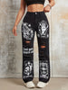 Y2K High Waist Straight Leg Pants with Cartoon Pattern Print