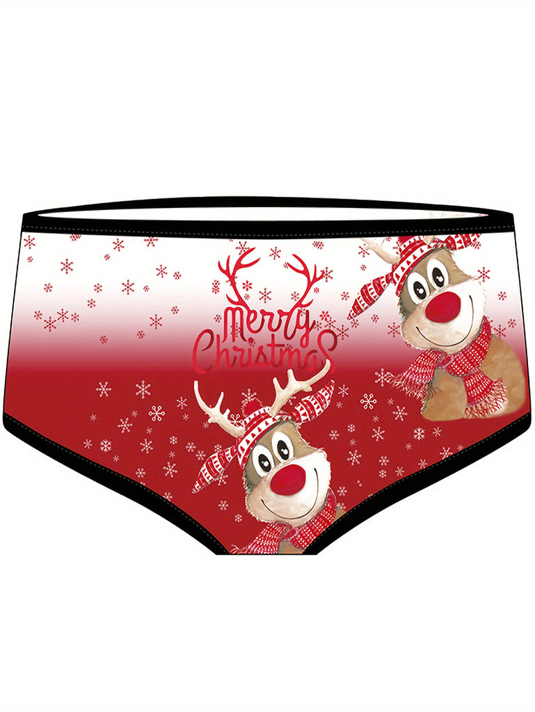 3pcs Women's Christmas-Themed Cartoon Reindeer Print Briefs - Breathable, Quick-Dry Polyester & Spandex Blend, Low-Rise, Seamless Comfort Fit Underwear Set