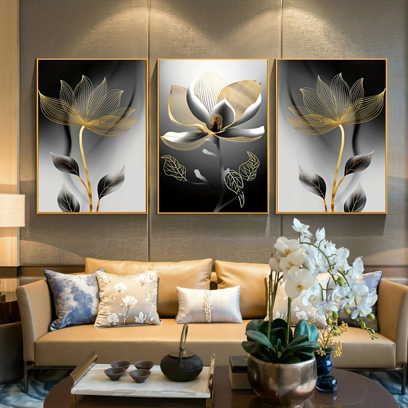 3pcs Frameless Modern Luxury Flower Painting, Wall Art Canvas Painting, Art For Living Room Cuadros Decor, No Frame, 15.7*23.6in