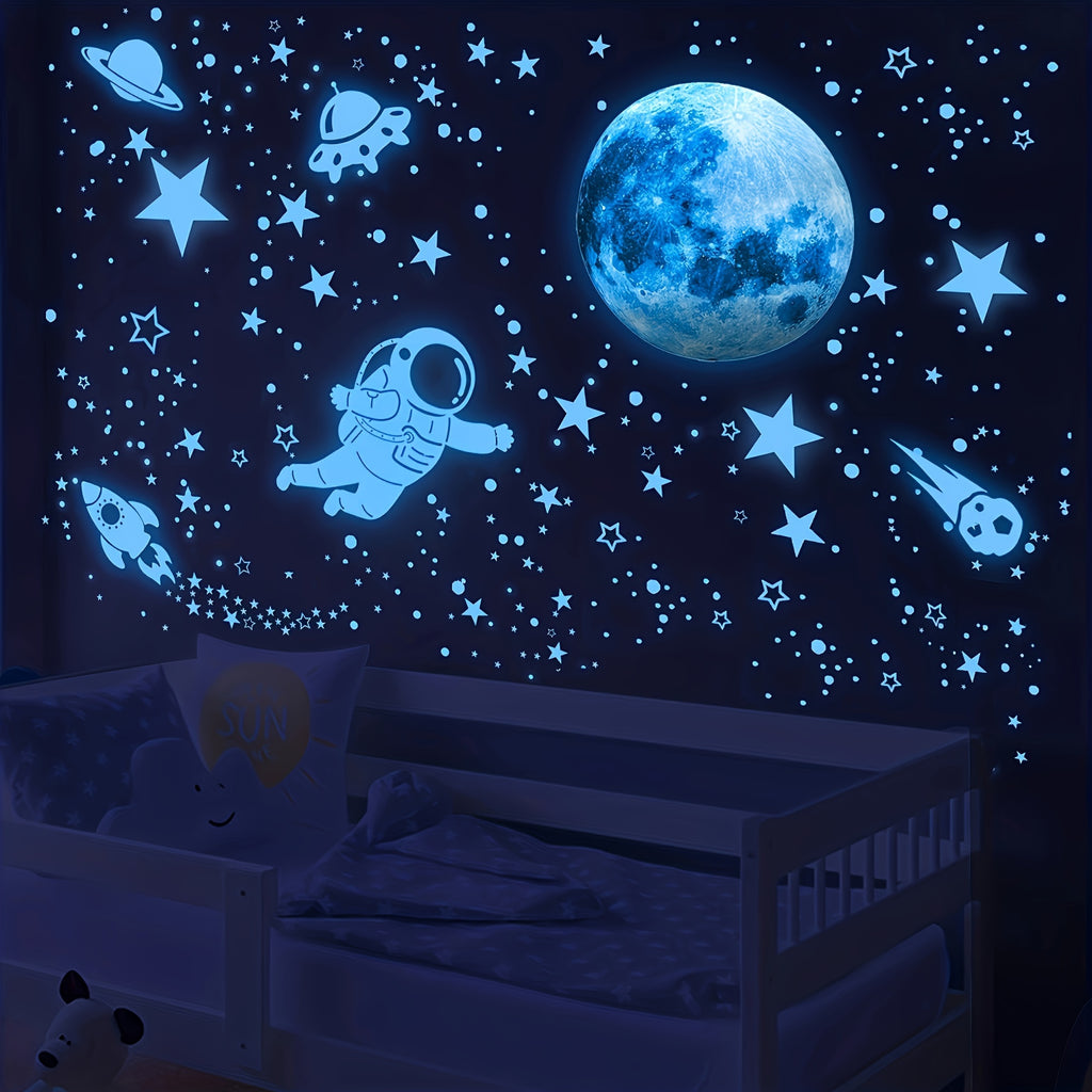 1098pcs Glowing Stars Ceiling Decor, Glowing In The Dark Stars Wall Decals, Space Wall Stickers Moon System Galaxy Planets Wall Stickers, Wall Decoration Bedroom, Birthday Party