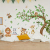 6-Piece Art Deco Wall Stickers: Large Tree with Cartoon Animals - Easy Apply & Peel Off for Bedroom, Living Room Decor