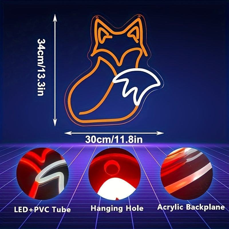 Fox Shaped Neon Sign - Young adults and interior designers - Without Battery, One Color, Switch, Plastic, USB Powered - Suitable for Bedroom, Living Room, Bar