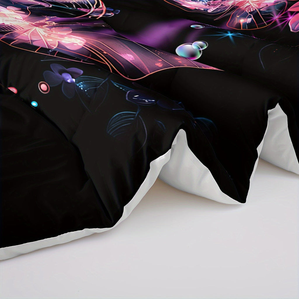 Butterfly Comforter Set Black And Gold Bedding Floral Comforter 3 Piece Set (1 Bed Comforter + 2 Pillow Cases), Comforter For All Seasons, Soft, Comfortable And Breathable Printed Bedding For Home Dormitory Decoration
