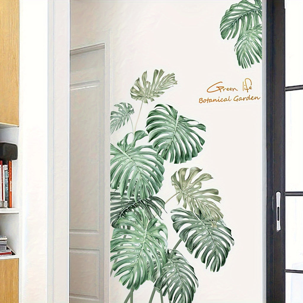 2 Sheets of Removable Waterproof Vinyl Green Plant Stickers for Wall Decoration, 11.8*35.4in, 2pcs