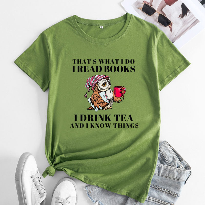 Women's Fashion Owl Letters Fashion Round Neck Short Sleeve