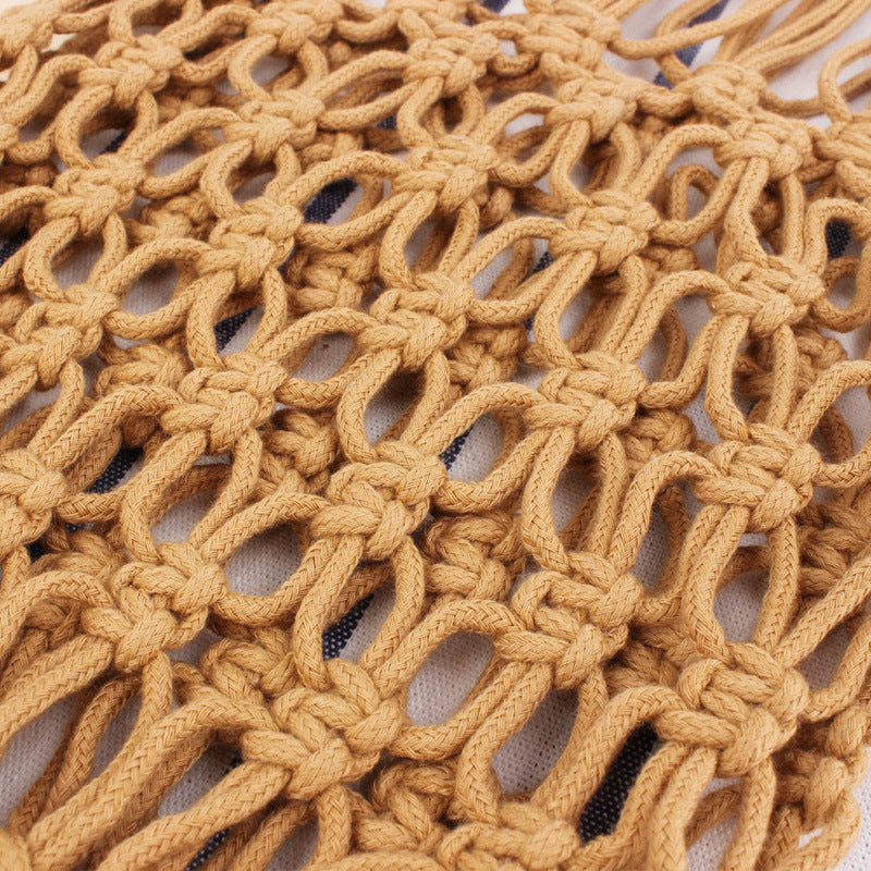 New Wooden Handle Portable Net Bag Straw Woven Bag Cotton Rope Hand-woven Bag